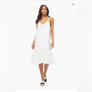 JUSTFAB Strappy Tier Midi White Women’s Cotton Boho Dress BRAND NEW Size Large